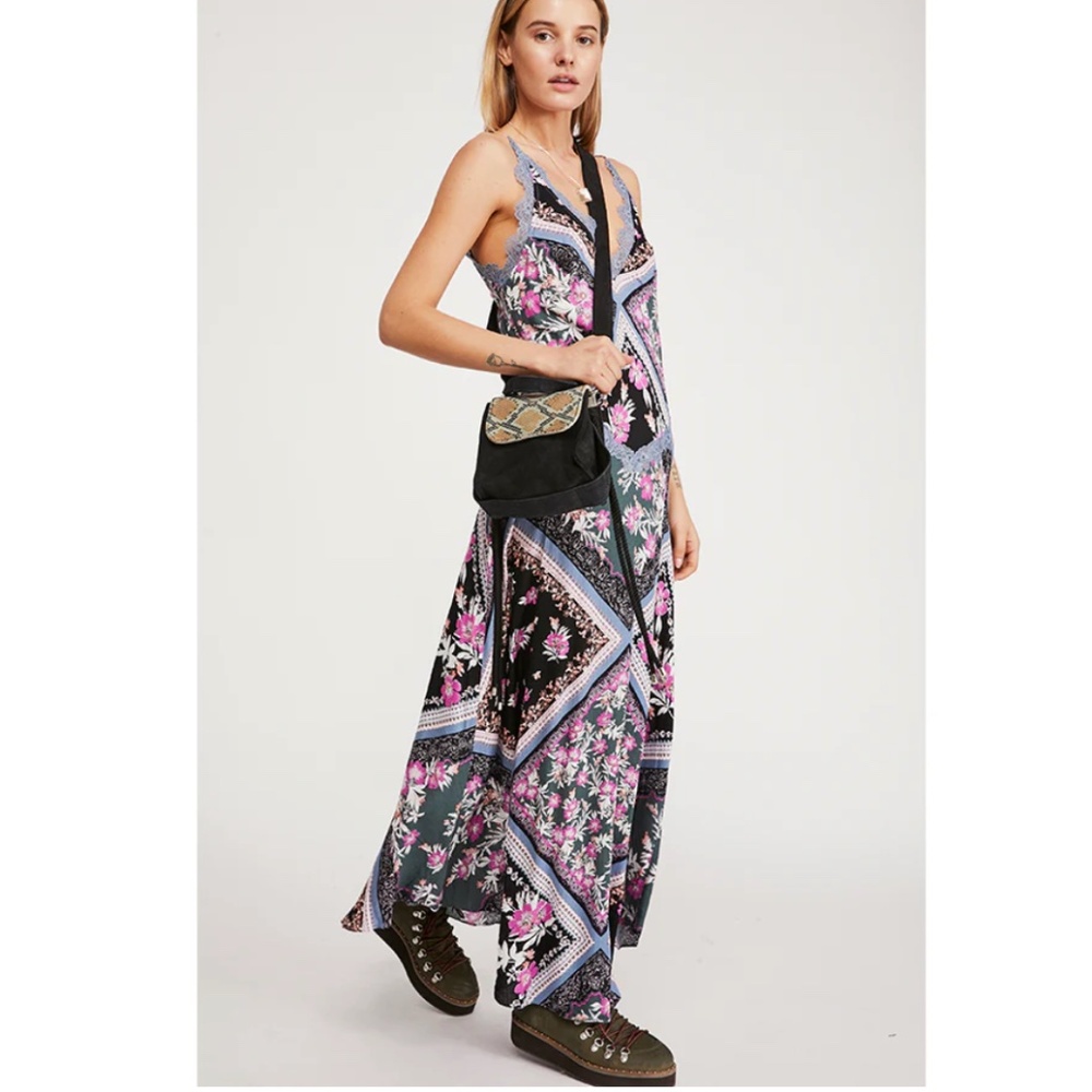 Stevie Printed Maxi Patchwork Collage Floral Chic Beach Vaca Girly Boho Dress